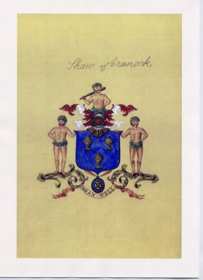  Shaw of Greenock Illustration painted for a hand-written pedigree of Shaw Stewart of Greenock and Blackhall 